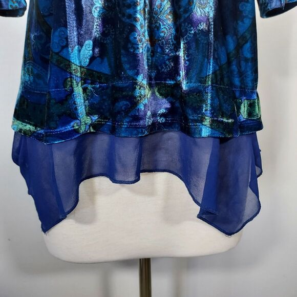 Unity World Wear Artsy Velvet Tunic Top Medium Blue Asymmetric Fairy Whimsigoth - Picture 3 of 12